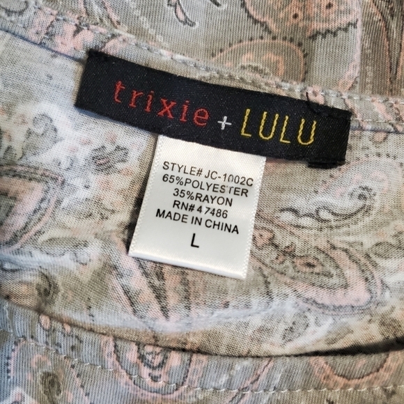 Trixie + LULU pink/gray/white dress-Large - Picture 9 of 10